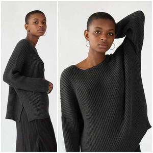 ERICA TANOV $358 Pima Cotton Ribbed Pullover Sweater in Charcoal size 2